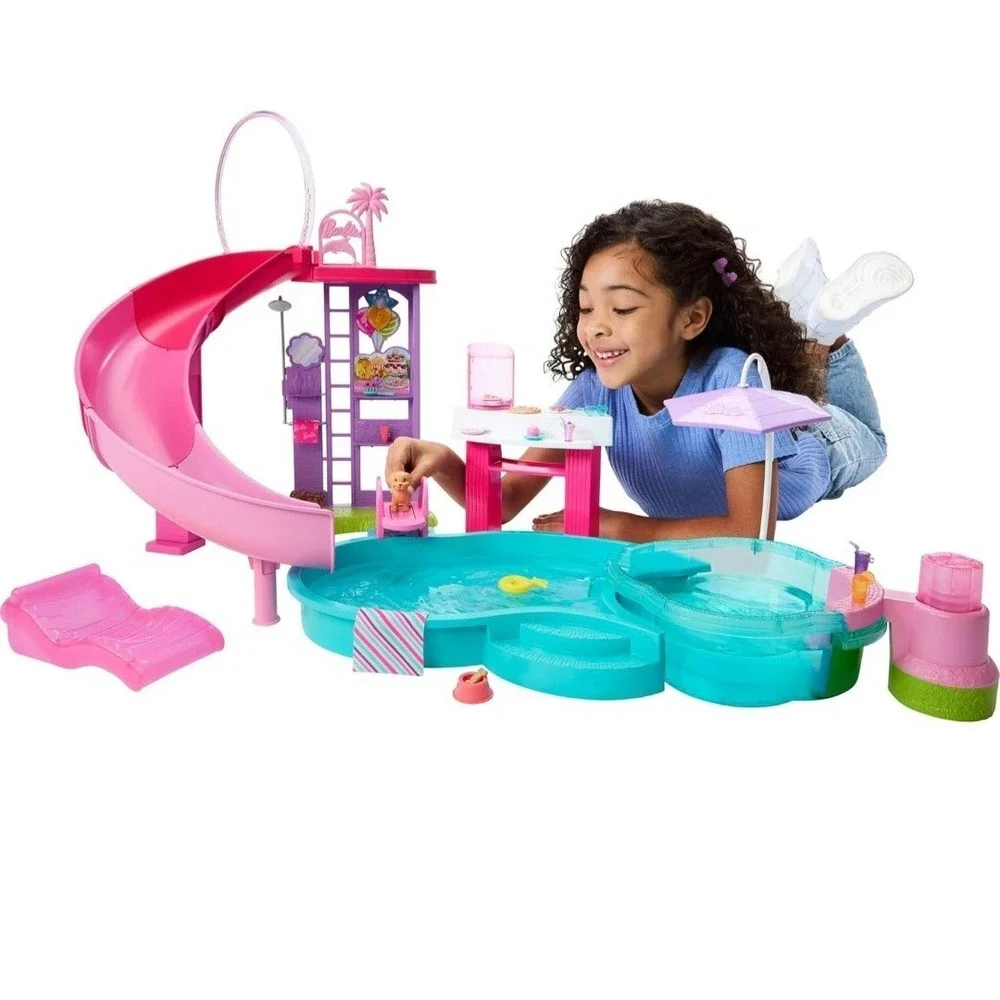 Barbie Dream Pool Playset with Slide & Bubbling Hot Tub, 20+ Accessories & Pet